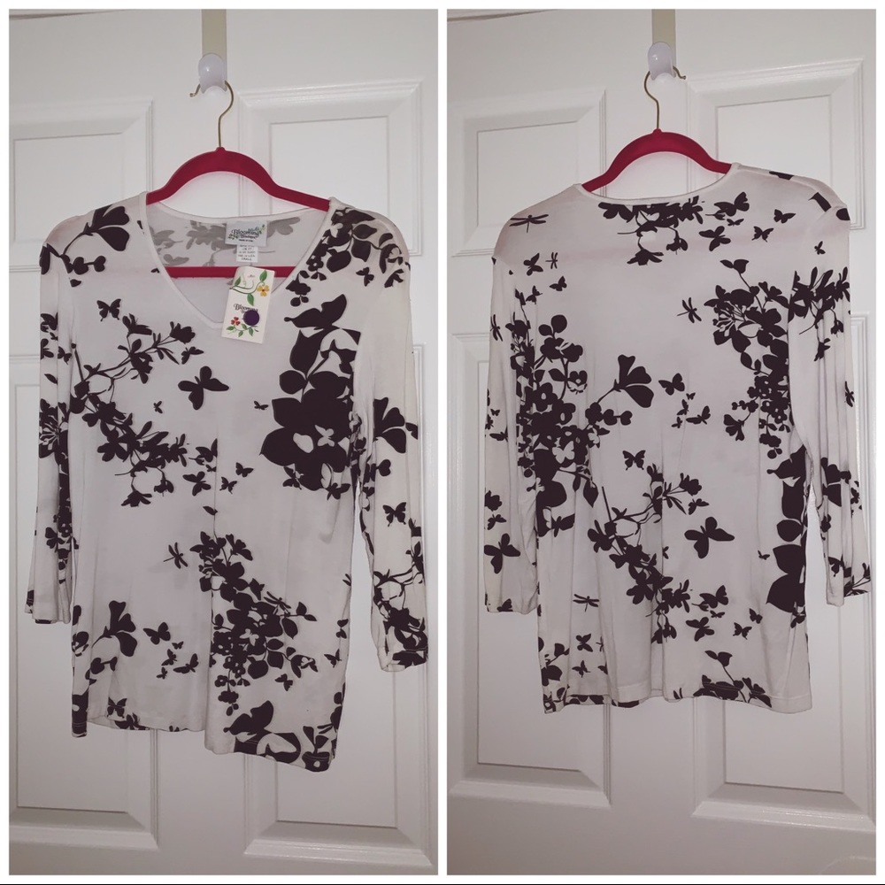 Floral Long Sleeve Tee // B&W